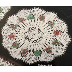 Vintage Bead Crochet PATTERN Christmas Bells  14” Table Top DOILY